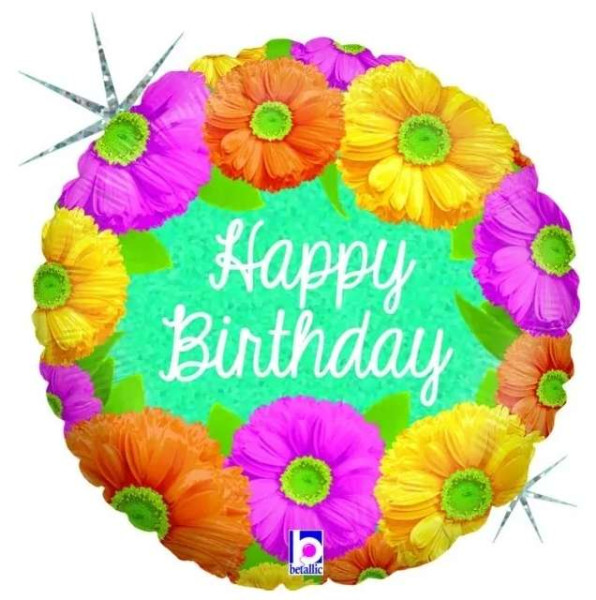 Happy birthday - Folienballon 46cm - Flower Power