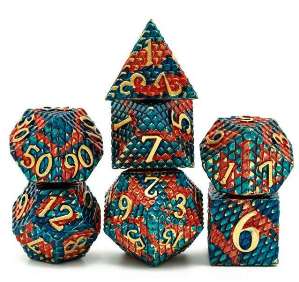 Deluxe Metallwürfel - Drachenschuppen - Set mit 7 Würfeln