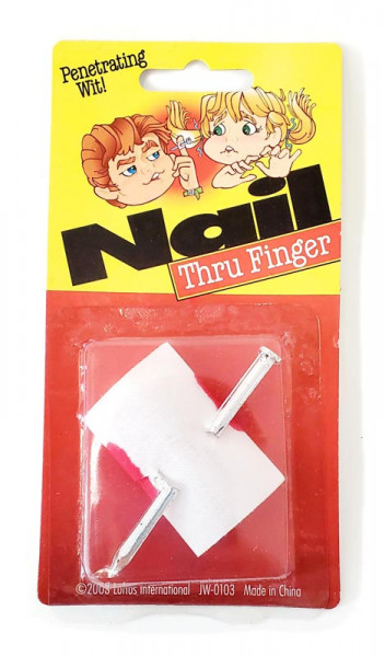 Magischer Metallnagel mitten durch den Finger