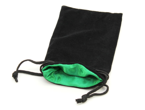 grosser Würfelbeutel aus schwarzem Samt, grünes Futter