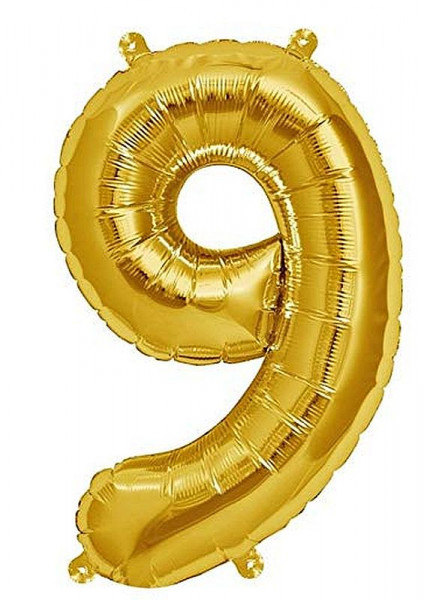 Folien-Ballon 35cm, gold, Ziffer 9