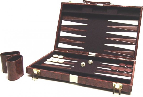 Backgammon Koffer 38 cm, braun-weiss