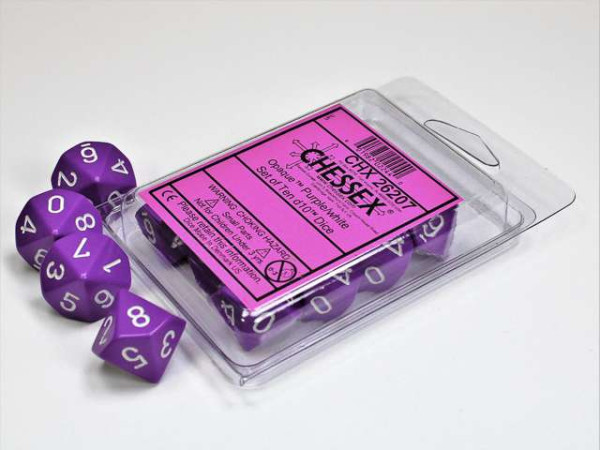 Würfel mit 10 Flächen - Opaque Violett - Set mit 10 Würfeln