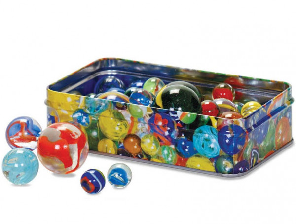 Murmeldose mit 60 Murmeln