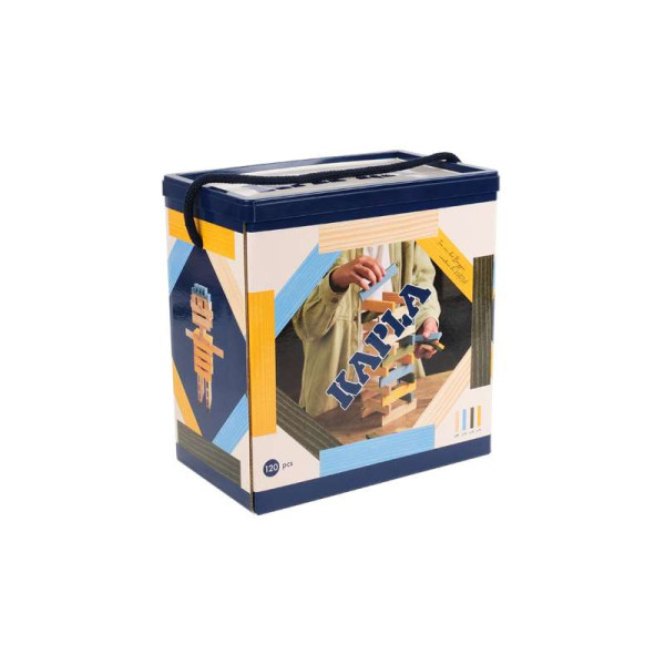 Kapla Baukasten 120 Holzplättchen - hellblau, gelb, grün, natur