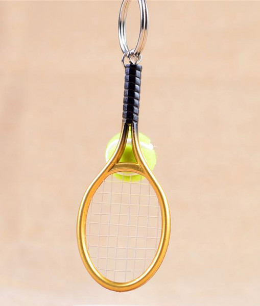 Schüsselanhänger Tennisball mit Racket - Gold