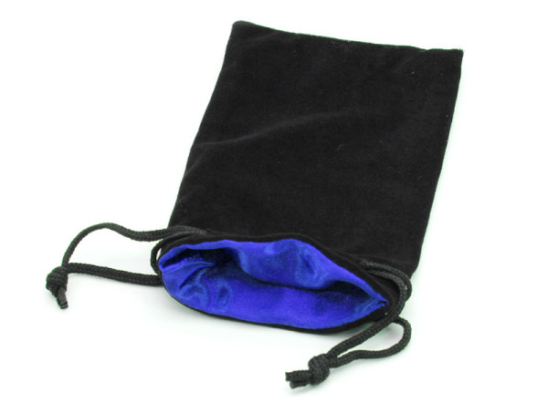 grosser Würfelbeutel aus schwarzem Samt, blaues Futter
