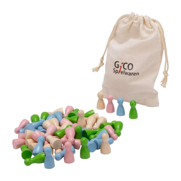 Spielfiguren aus Holz - Set mit 60Stk - 4 helle Farben