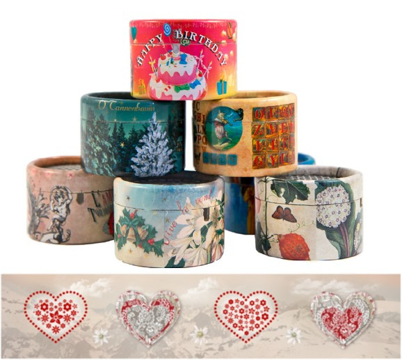 Papierdosen für Musikdosen - Sujet: Herzen