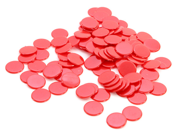 Spielchips Rot, aus Plastik, 15 mm, ca. 100 Stück