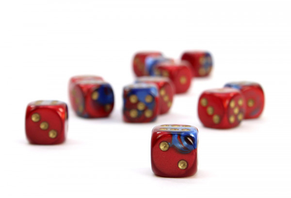 Gemini Dice - Blue-red w/gold16mm (Set mit 12 Würfeln)
