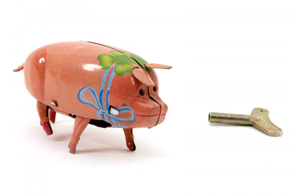 Glücksschwein Polly - aus Blech zum Aufziehen