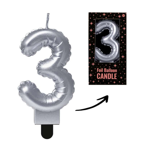 Geburtstagskerze in Form eines Zahlen-Ballons - Ziffer 3