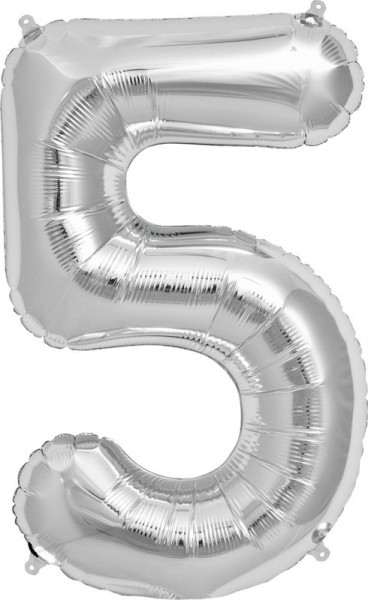 Folien-Ballon 35cm - silber, Ziffer 5
