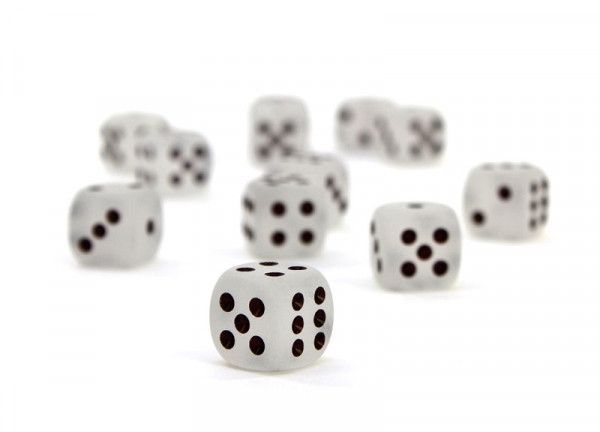Frosted Dice - Clear black 16mm (Set mit 12 Würfeln)
