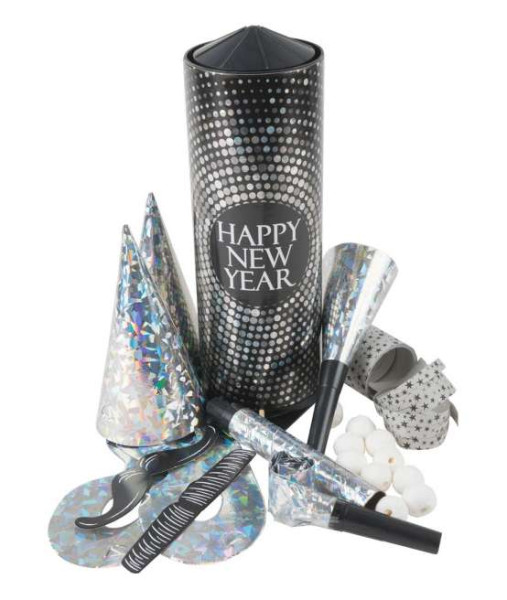 Tischbombe Happy New Year Silber - gefüllt