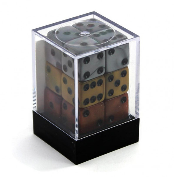 Set mit 12 Spielwürfeln 16mm in Box - Farben olympique