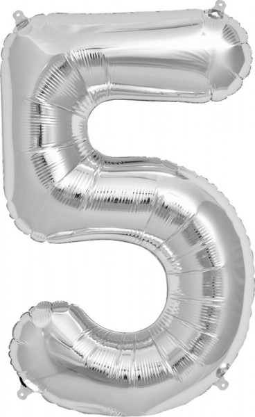 Folien-Ballon XXL 86cm, silber, Ziffer 5