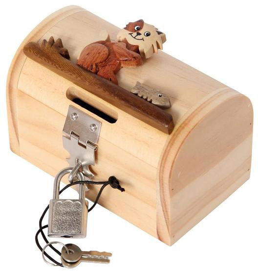 Holz-Spardose Schatztruhe
