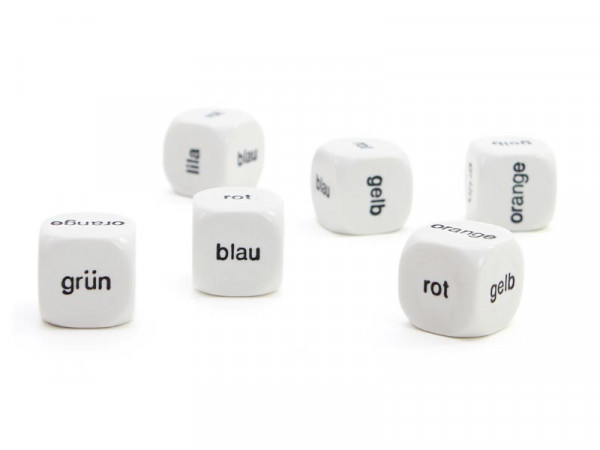 Würfel mit Farben in Worten aufgedruckt