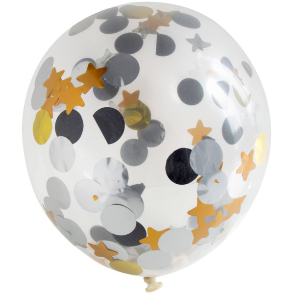 Ballone mit Konfetti 30 cm - Punkte und Sterne - Set mit 4 Stück