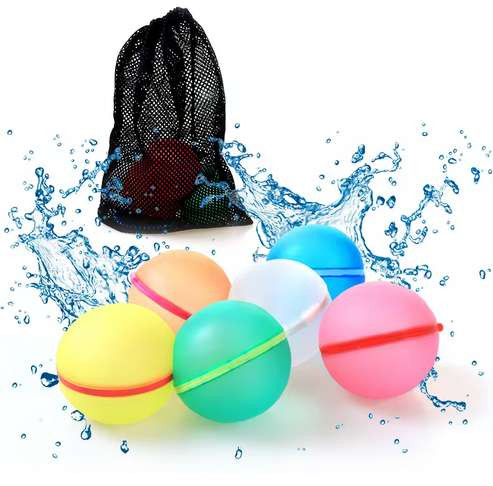Wiederverwendbare Wasserballone im 6er Set - Soft Silikon mit Magnetverschluss - inkl. Netzbeutel