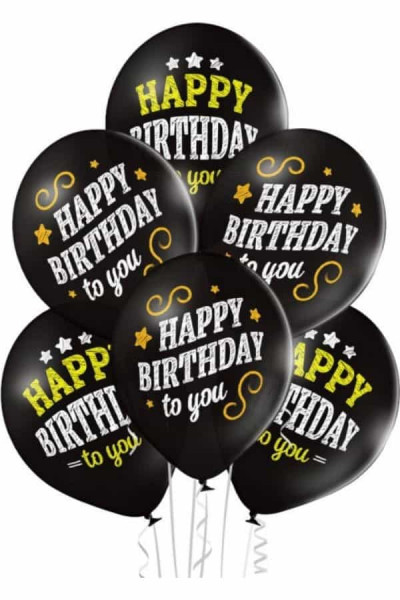 Schwarze Deko Luftballons Happy birthday, 6 Stk