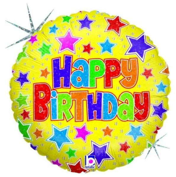 Happy birthday - Folienballon 46cm - gelb, bunte Sterne