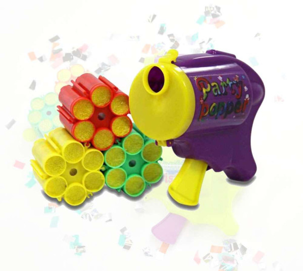 Konfettipistole mit 3 Magazinen Munition
