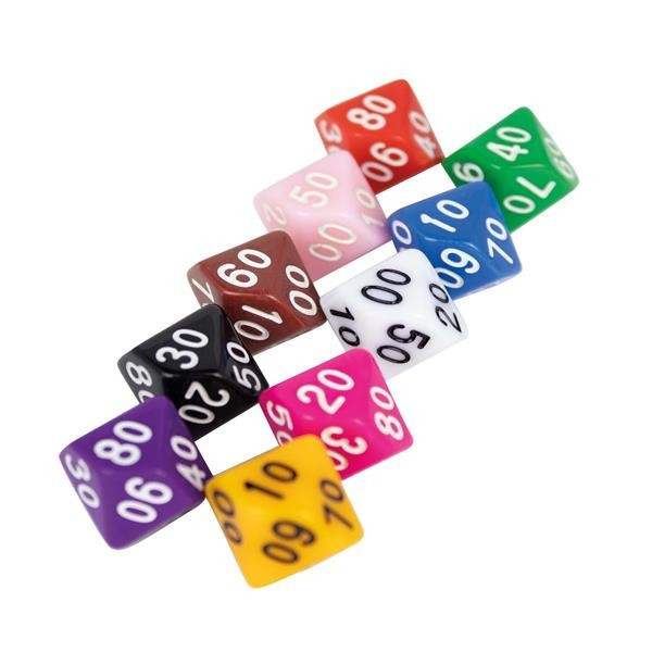 Würfel mit 10 Flächen, Opak, Zahlen 00 bis 90