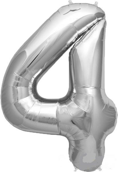 Folien-Ballon 35cm - silber, Ziffer 4