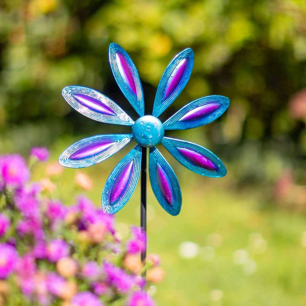 Metall Windspiel - Einzelne Blume - lila-blau