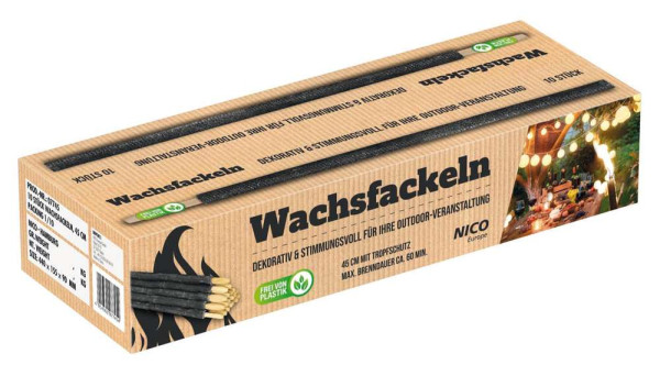 Wachsfackel mit Holzgriff, 45cm (Set mit 10 Stk)