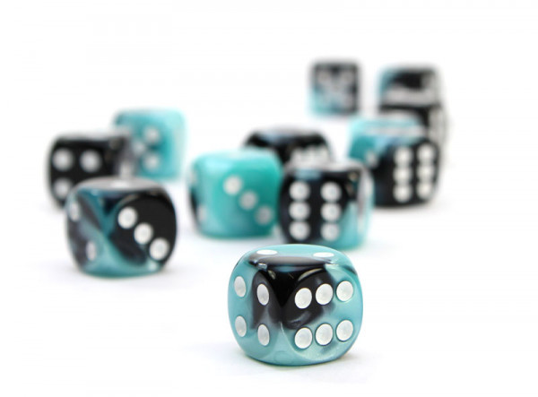 Gemini Dice - Black-Shell w/white 16mm (Set mit 12 Würfeln)