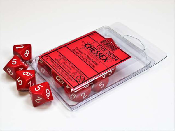 Würfel mit 10 Flächen - Opaque Rot - Set mit 10 Würfeln