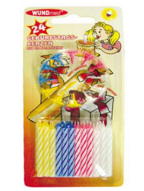 Klassische Geburtstagskerzen 24 Stück plus 12 Kerzenhalter