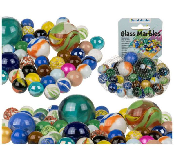 Glas-Murmeln, bunt gemischt, 500g im Netz