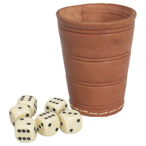 Lederwürfelbecher mit 6 Würfeln