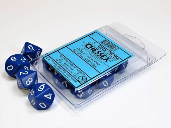Würfel mit 10 Flächen - Opaque Blau - Set mit 10 Würfeln
