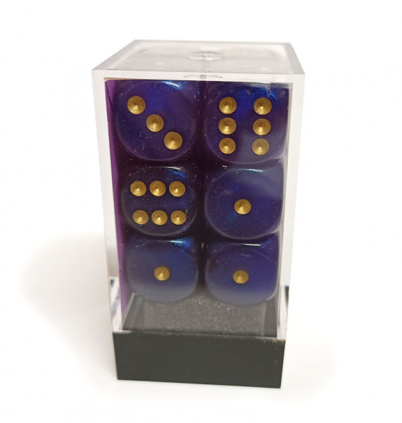 Borealis Royal Purple/Gold Luminary Dice - 16mm (Set mit 12 Würfeln)