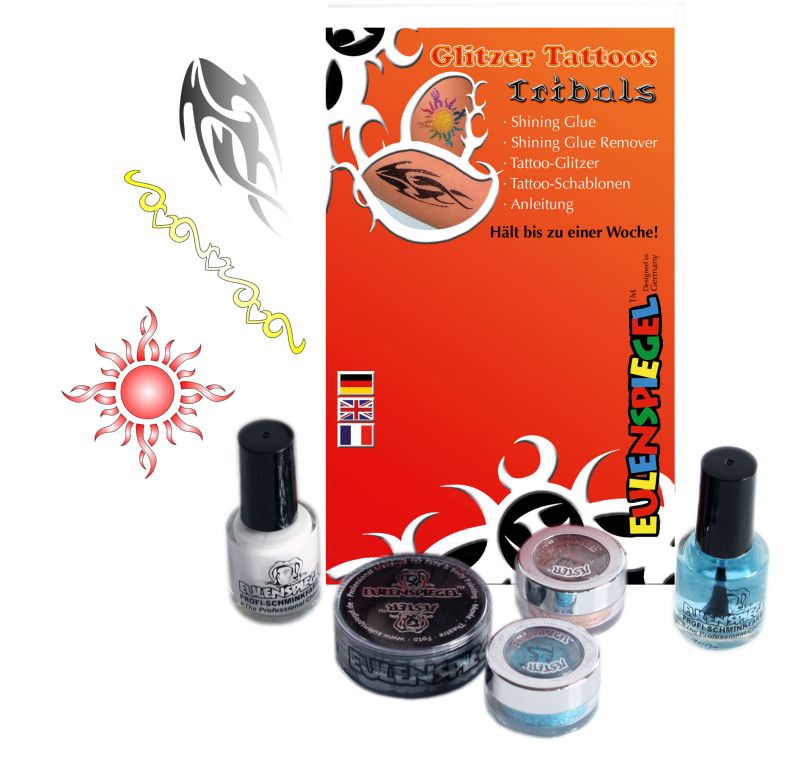 [37918] Eulenspiegel Glitzer Tattoo-Set - Tribals