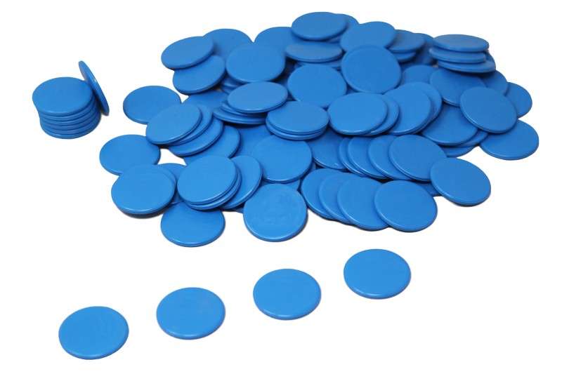 Spielchips blau aus RE-Plastic, 25 mm, 100 Stück