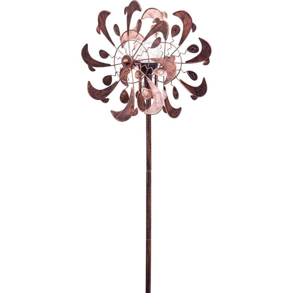 [48769] Metall Windspiel Copper Dolphins Duett mit Solar LED